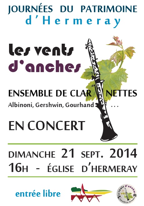 Concert de l' Ensemble de Clarinettes "Les Vents d'Anches" aux Journées du Patrimoine d 'Hermeray le dimanche 21 septembre 2014
