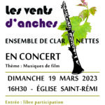 Concert Ensemble de clarinettes Les Vents d'Anches Luray Musique de film au profit des sinistrés du séisme en Turquie et en Syrie